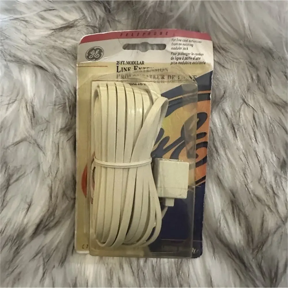 GE 25 ft Beige Flat Phone Line Cord RJ-11 to RJ-11 Extension